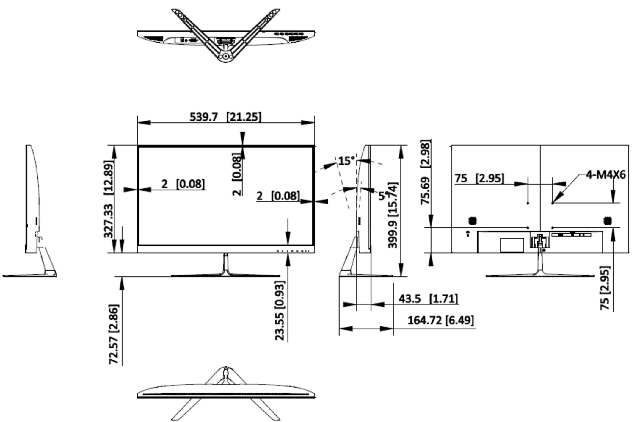 Dimensiones del monitor HIKVISION DS-D5024F2-BV2